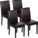 FDW Dining Chairs Set of 4,Dining Room Chairs,Side PU Cushion Chairs with Waterproof Surface and Wood Legs,for Kitchen Restaurant and Living Room,Leather Black