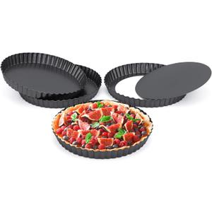 Beasea Tart Pan 8 Inch, 4pcs Mini Small Tart Pans with Removable Bottom Nonstick Carbon Steel Quiche Pie Pans for Oven Baking