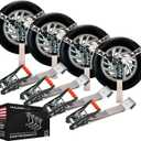 VULCAN Car Tie Down with Flat Hooks - Lasso Style - 2 Inch x 96 Inch - 4 Pack - Silver Series - 3,300 Pound Safe Working Load