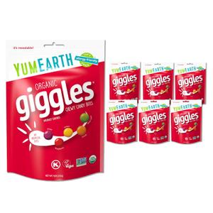 YumEarth Organic Giggles Chewy Candy - Allergy Friendly (Top 9 Free), No Artificial Dyes, Non GMO, Gluten Free, Vegan Candy Snacks - 5 Ounce Bag (Pack of 6) (EXP 10/14/27)