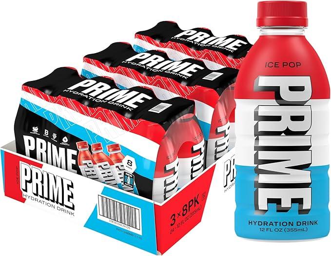 PRIME Hydration ICE POP | Sports Drinks | Electrolyte Enhanced for Ultimate Hydration | 250mg BCAAs | B Vitamins | Antioxidants | 2g Of Sugar | 12 Fl Oz (Pack of 24), Best By: 17OCT2025
