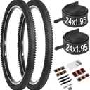 24/26x1.95 Bike Tire, 2 Pack 24/26x1.95 Folding Bicycle Tire and Tube, 24/26 Inch Mountain Bike Tires,Replaceable 26/24 Inch Bike Tires with Repair Tools for MTB,BMX