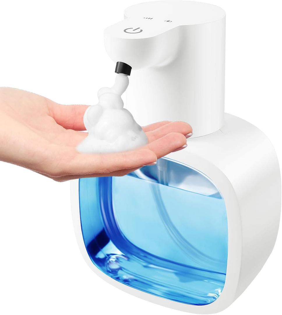 Automatic Foaming Soap Dispenser with 500ml/17oz Capacity, Touchless Soap Dispenser with 4 Level Adjustable, Rechargeable, Wall-Mounted, Waterproof for Kitchen, Bathroom, Hotel, Restaurant (Whtie)
