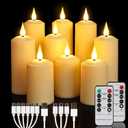 Daord Rechargeable LED Pillar Candles Flameless Flickering Candle Lights with Remote&Timer Set of 9 (D2 x H4/5.5/6.5") Classical Roman Column for Halloween Xmas Home Decor(9PCS,Rechargeable)