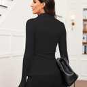 Meetrendi Womens Long Sleeve V Neck Polo Shirts Business Casual Collared Work Top Slim Fitted Basic 2025 Fall Outfit (Black, M)