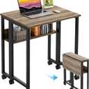 GreenForest Folding Desk Small Rolling Desk with Storage Shelf, 24.8 inch Foldable Computer Desk with Wheels for Small Space, Easy Assembly, Grey Wash