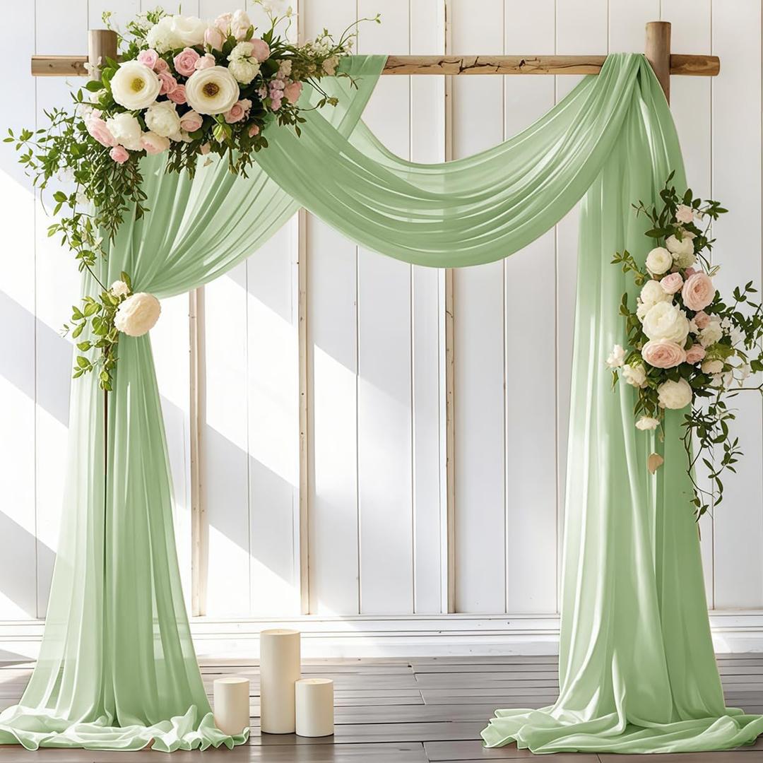Wedding Arch Draping Fabric 1 Panel 30'' x 18FT Sage Green Sheer Chiffon Arch Drapery for Photo Booth Bridal Shower Baby Shower Church Decor Newborn Photography Christening Outdoor Party