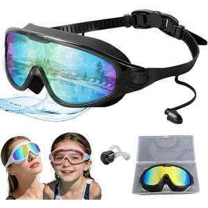 Summer Reflective Swim Goggles, Leak-proof Anti Fog Clip on Clear Swimming Eye Goggles for Women Men