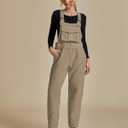 luvamia Sherpa Overalls for Women Loose Fit Winter Fuzzy Fleece Warm Bib Pocket Adjustable Jogger Baggy Overall Jumpsuit (Brown, L)