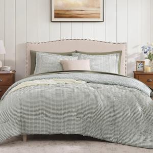BLOOMHAVEN King Comforter Set - 7 Pieces Green Bedding Sets for All Seasons, Lightweight Soft Bed in a Bag King with Revesible Farmhouse Comforter, Sheets, Pillowcases & Shams