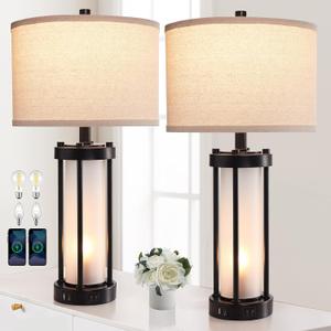 RORIA Set of 2 Modern Table Lamps for Living Room with 2 USB Ports, White Frosted Glass Nightlight for Bedroom, Contemporary Desk Lamps for Nightstand End Table Entryway, 4 Bulbs Included (Black) RORIA Set of 2 Modern Table Lamps for Living Room with 2 USB Ports, White Frosted Glass Nightlight for Bedroom, Contemporary Desk Lamps for Nightstand End Table Entryway, 4 Bulbs Included (Black)