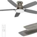 Flush Mount Ceiling Fan with Light, 42 Inch, Remote Control, 3CCT Dimmable LED, 6-Speed Silent Reversible DC Motor, Low Profile Hugger Ceiling Fan for Indoor/Outdoor 90-264V 50/60Hz Brushed Nickel