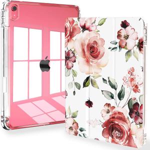 Feams for iPad A16 11th Generation 11 Inch Case 2025, iPad 10th Generation 10.9 Inch 2022, Slim Clear Back Cover with Pencil Holder & Auto Sleep, Rose