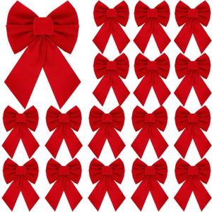 Eboot 20 Pcs Christmas Red Velvet Bows Xmas Ribbon Bow Ornaments Christmas Tree Hanging Bow with Wire for Wreath Garland Gift Wrapping Crafts Home Decoration Holiday Party Supplies(20 Pieces,7 Inch)