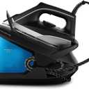 Rowenta Compact Stainless Steel Soleplate Professional Steam Station for Clothes, 57 Ounce Removable Tank, Lightweight, Compact 1500 Watts Iron, Fabric Steamer, Garment Steamer Black and Blue, VR8324.