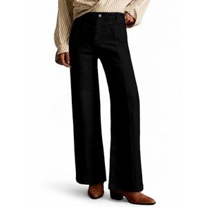 PEIHOT Wide Leg Jeans for Women High Waisted Straight Leg Stretchy Jeans Seamed Paneling Denim Pants Fall Black (Black)