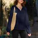 KFUBUO Women's Oversized Sweatshirt V Neck Long Sleeve Pullover Hoodie 2025 Fall Fashion Sweatshirts (Blue, XXL)