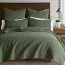 Levtex Home Cross Stitch Reversible Full/Queen Quilt Set (88x92in) and 2 Pillow Shams (26x20in) - Stitch Texture - Forest Green - Cotton Full/Queen Size Quilt Bedding Set - Lightweight Soft Pre-Washed