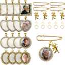 50PCS Wedding Bouquet DIY Photo Charm Rhinestone Pin Brooch Making Kit Memorial Picture Charm with Clear Glass Cabochons Cupid Pendant Jump Rings for Craft Jewelry Making