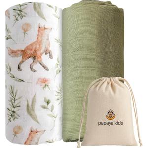 Muslin Swaddle Blankets for Newborns, Green & Forest 2-Pack  Soft Viscose derived from Bamboo & Cotton Baby Blankets, 47x43, Breathable Receiving Blankets, Gender-Neutral Baby Swaddle