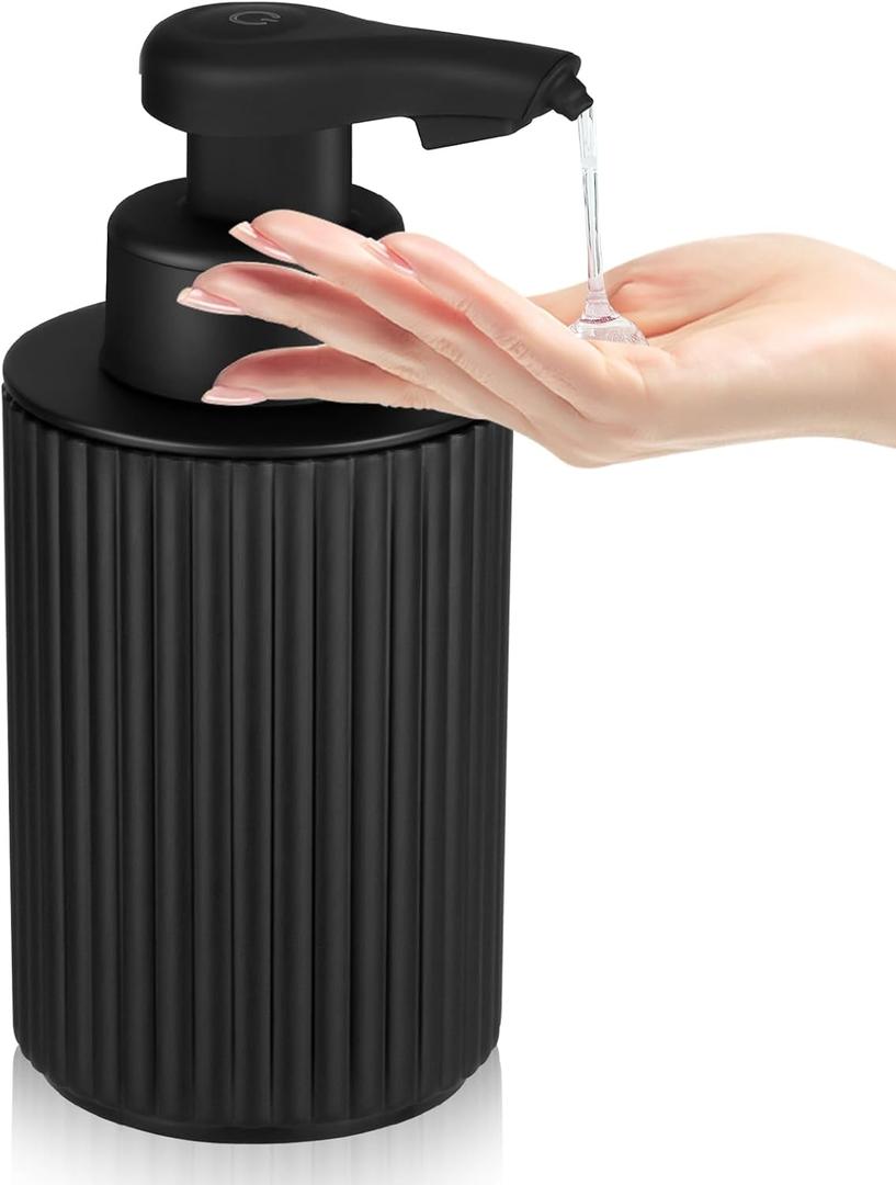 Automatic Soap Dispenser Liquid Touchless: 9oz Black Plastic - Rechargeable Electric Smart 3 Level Adjustable Auto Hand Soap Dispenser - Dish Bathroom Kitchen (Black Gel Type)