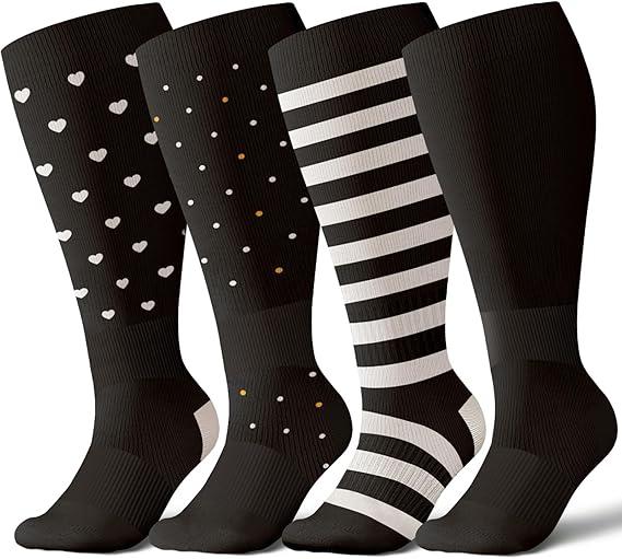 Plus Size Compression Socks for Women & Men Wide Calf, 20-30mmhg Knee High Stockings for Pregnancy, Nurse, Travel XXL