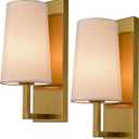 Gold Wall Sconces Set of Two Mid-Century Modern Fabric Shade Sconces Wall Lighting Indoor Brass Wall Lamp for Bedroom Hallway Living Room