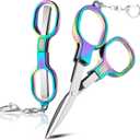 2 Pcs Folding Stainless Steel Portable Mini Travel Scissors, Safety Foldable Pocket Badge Small Scissors All Purpose with 2 Keychain for Travel, Home, Office, Craft, Sewing, Nurse Accessories (Color)