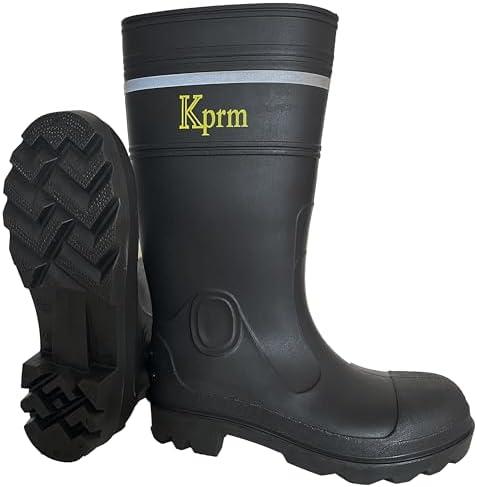 Kprm Men's Steel Toe Rain Boots PVC Rubber Boots Waterproof Fishing Boot Outdoor Non-Slip Work Boots, Size: 10