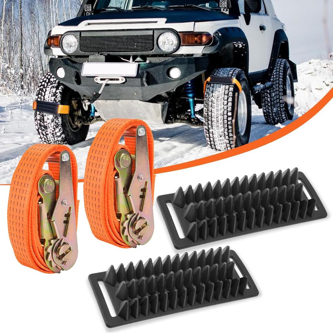 2 Pack Tire Metal Gripper Traction Straps, Anti-Skid Emergency Mud Vehicle Recovery Blocks for Get Unstuck, Compatible with Car SUV Pickup Truck for Mud, Sand, Snow and Ice