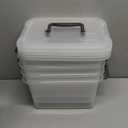 Citylife 4 Packs 6 QT Storage Bins with Lids Clear Plastic Bins with Grey Handle Stackable Storage Containers for Organizing