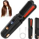 Cordless Hair Straightener Brush 3 in 1,Cordless Rechargeable Hair Straightener Comb Clip 5000mAh,Portable Travel Straightener, Mini Hot Straightening Comb for Women, Ceramic Coating, Black