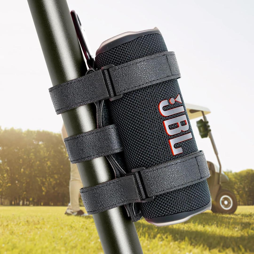 Portable Speaker Mount for Wireless Bluetooth Speakers with 7.5''-12.5'' Circumference, Waterproof Adjustable Strap Accessory Holder Fits UTV Golf Cart Bike or Boat Railing/Cross bar/Frame (Small)