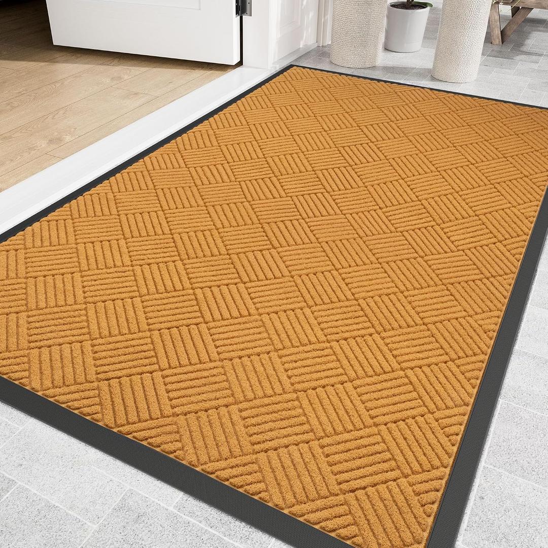 Large Door Mat Indoor Outdoor Entrance, 6’x 3' Heavy Duty Front Door Mat Outside, Non Slip Rubber Backing Outdoor Mats, All-Season Commercial Floor Mat for Home Office Entryway, Light Brown, 72" x 36"