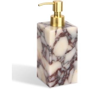 Natural Marble Soap Dispenser for Bathroom and Kitchen Countertop - 5.41 Ounces Hand Lotion and Liquid Stone Shampoo Laundry Bottle with Pump (1, Calacatta Viola, 5.52)