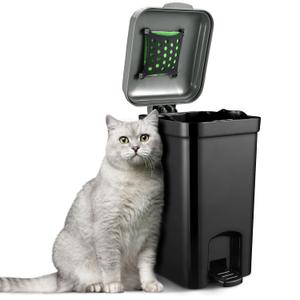 Small Trash Can for Dog Poop Cat Litter Outdoor & Indoor with Lid Hands-Free Pedal 5L/1.3 Gallon Inner Bin Bathroom Bedroom with 20 PCS Waste Bags & Activated Carbon Bag ABS-5L-GB
