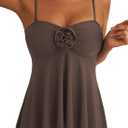 Aleumdr Womens Tankini Swimsuit Flower Flyaway Two Piece Bathing Suit Bandeau Swim Top with High Waisted Bottom (Brown, L)