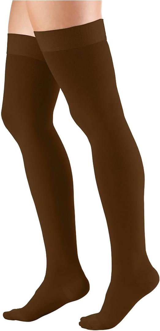 Truform 20-30 mmHg Compression Stockings for Men and Women, Thigh High Length, Dot Top, Closed Toe, Brown, Medium (Medium (1 Pair))