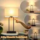 Set of 2 Wireless Charging Touch Control 3-Way Dimmable Table Lamps, Beside Nightstand Lamps for Bedroom with USB Port & AC Outlet, Living Room Office End Table Modern Black Lamps, LED Bulbs Included