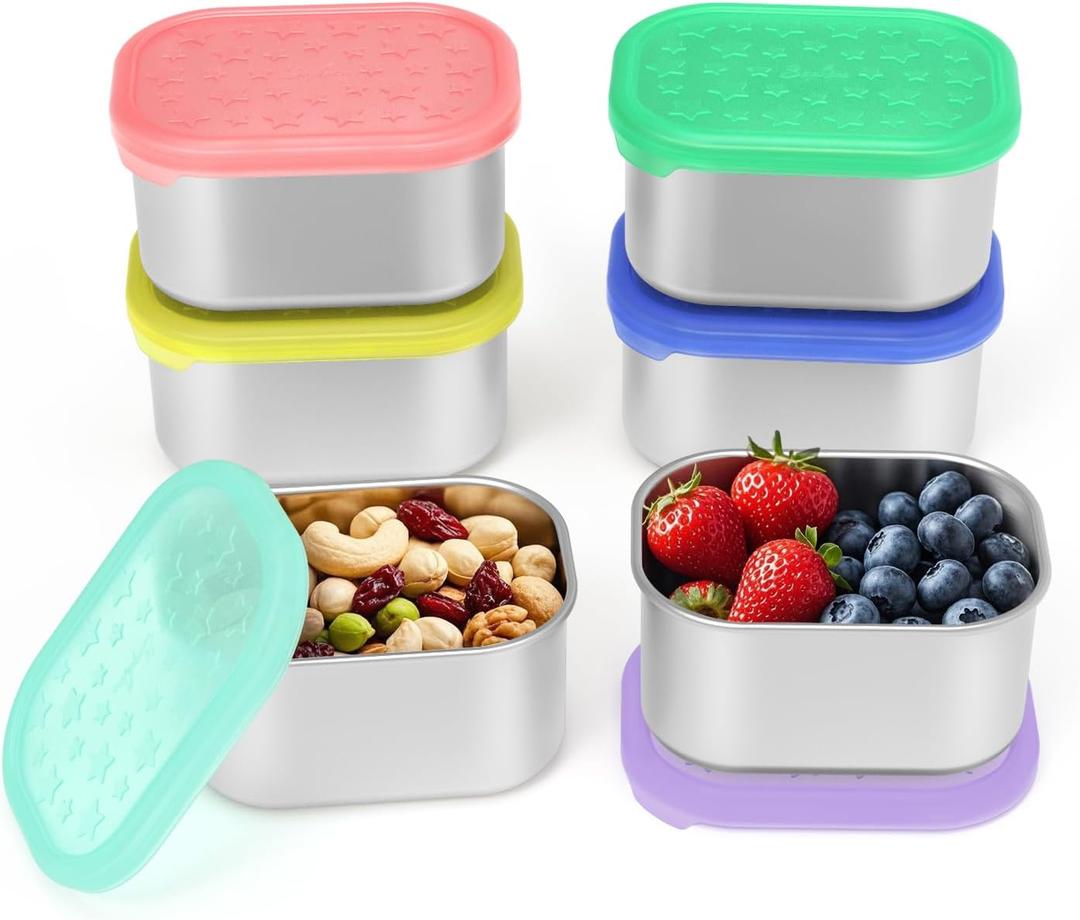 SOPHICO Stainless Steel Snack Containers for Kids, 8 oz Small Food Storage Container with Silicone Lid - Perfect 304 Metal Toddler Lunch Box for Daycare and School, Leak Proof (6 Pack)