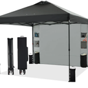 10'x10' Pop Up Canopy Tent with 1 Sidewall and 6 Pockets, One Push Setup, Instant Shade Tent with Vented Roof for Beach Patio Outdoor, Case, 8 Stakes, 4 Ropes, 4 Sandbags (Black, 10x10)