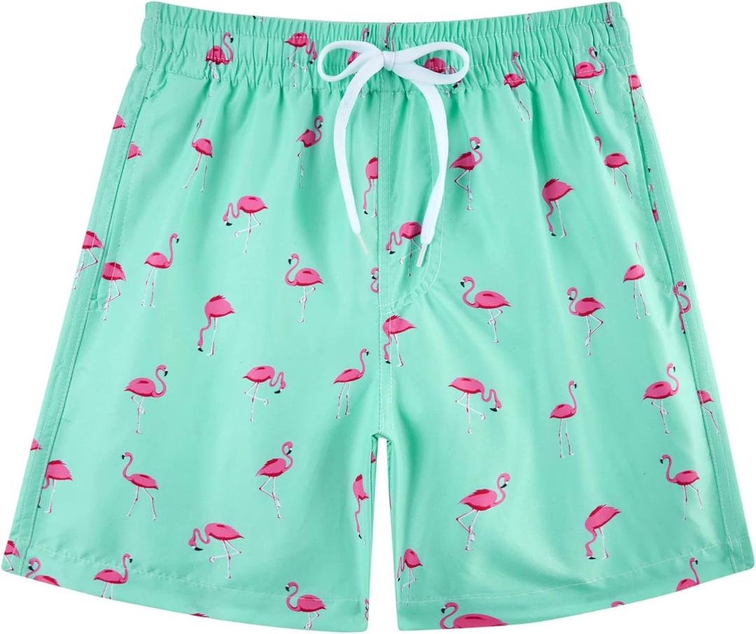 Cozople 7-16T Teen Boys Swim Trunks Quick Dry UPF 50+ Swimwear Bathing Suit for Big Boys Beach Swim Boards Shorts (Flamingo)