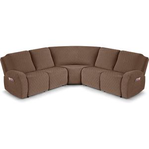 VANSOFY Extra Large Reclining Sectional Couch Covers, Washable 5-Piece Sofa Covers for L Shape Sectional Sofa Corner Seater, Thick, Soft Sofa Slipcovers (5 Seat Recliner Cover, Light Coffee)