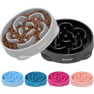 MateeyLife Large Slow Feeder Dog Bowls 2PCS, Anti-Choking Puzzle Dog Food Bowls, Anti-Slip Interactive Feeding Slow Down Eating, Bloat Stop Maze Dishes for Large Breeds 4 Cups Gray&Black