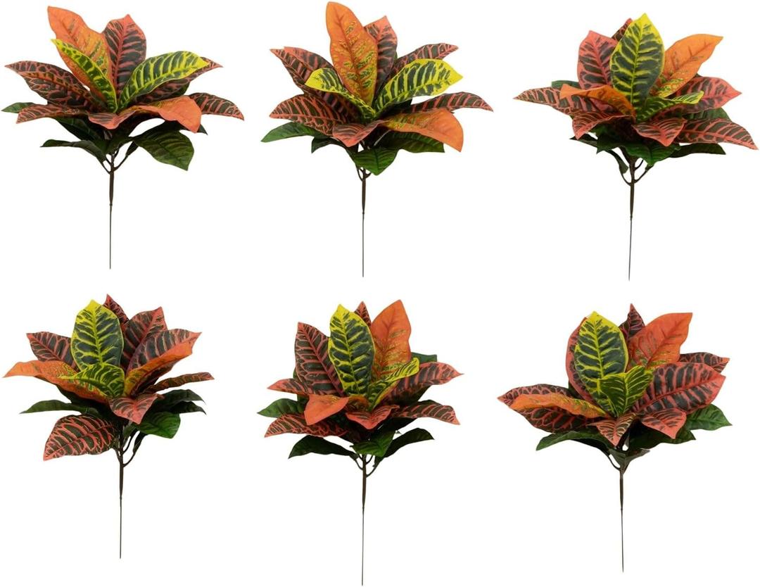 Nearly Natural 17 Garden Croton Artificial (Real Touch) (Set of 6) Silk Plants, Multi