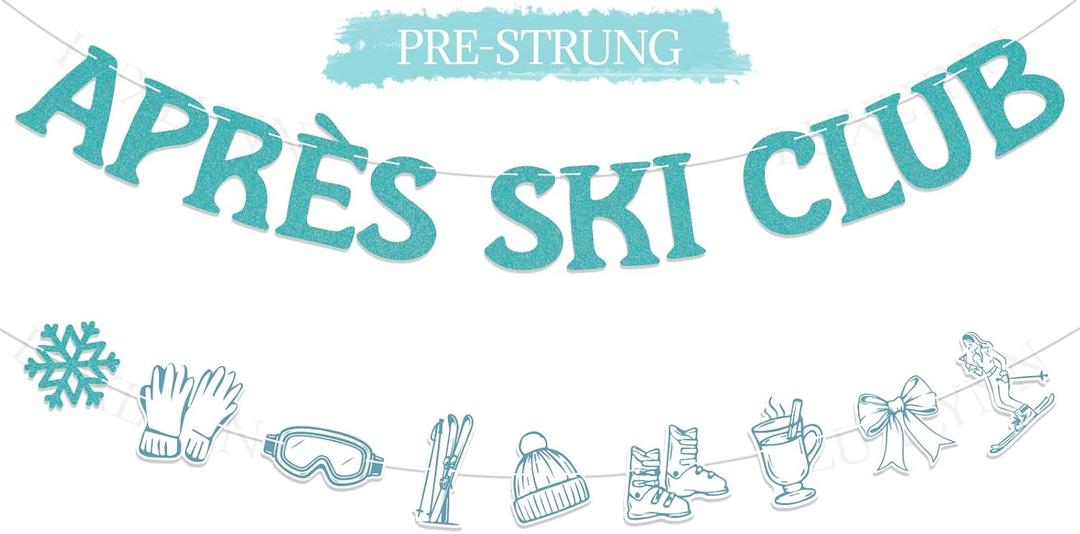 Apres Ski Party Decorations - Aprs Ski Club Banner, Winter Apres Ski Club Themed Bridal Shower Bachelorette Party Decor Blue Gitter