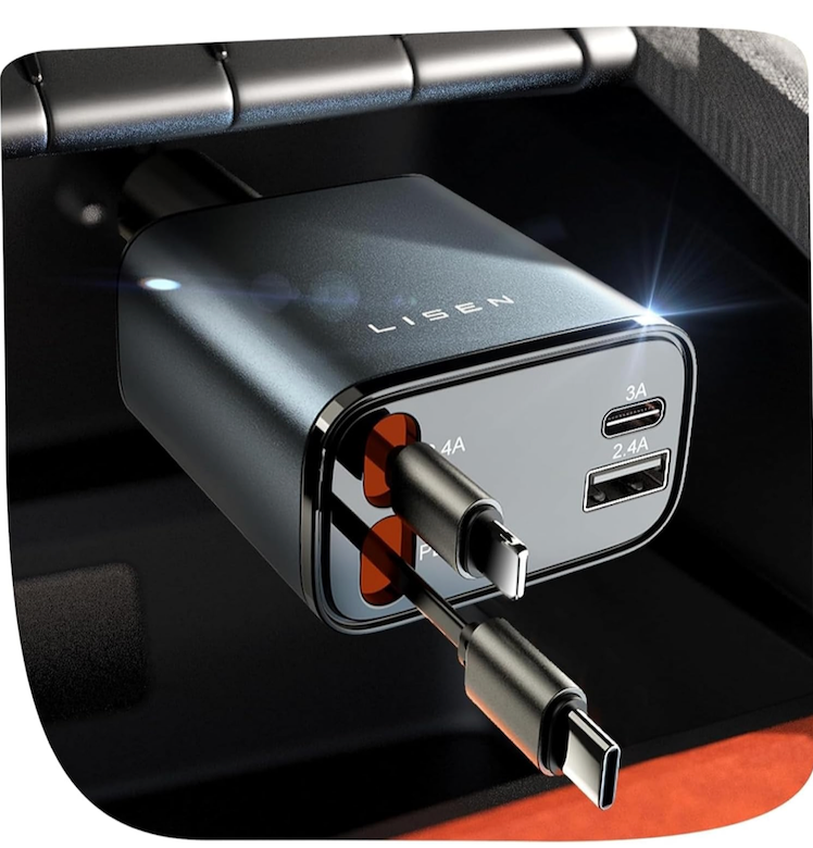 LISEN Retractable Car Charger, 69W USB C Car Accessories Adapter for iPhone 16 USB C Charger Fast Charging, Fathers Day for Gifts, Travel Essentials Gifts for Women Men, for iPhone 16 15 14 13 12