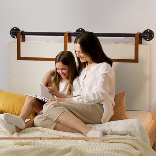 MAWEW Wall Mounted Headboard,Headboards for Adjustable Bed,Small-Head Board,Linen Upholstered Headboards with Brown Faux Leather Straps,Measures 47.2 x 21.7 x 2.8 Inches,with Black Iron.(Beige)