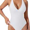 SUUKSESS Women Sexy Low Back One Piece Swimsuit Slimming Tummy Control Bathing Suit (White, M)