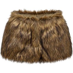 Women's Y2K Faux Fur Low Rise Mini Shorts Party Club Grunge Gothic Booty Shorts Skort (Brown, Medium)